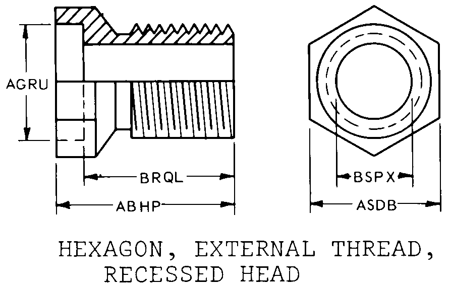 HEXAGON, EXTERNAL THREAD, RECESSED HEAD style nsn 4730-00-094-1768