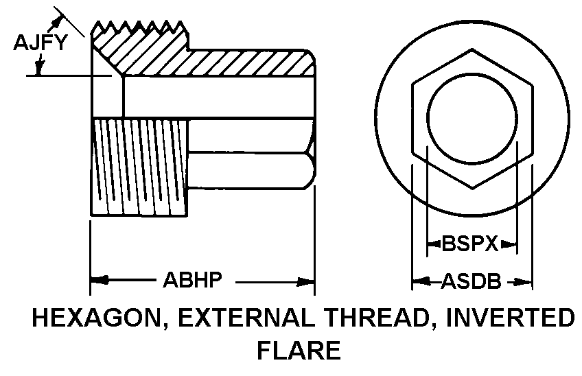 HEXAGON, EXTERNAL THREAD, INVERTED FLARE style nsn 4730-00-115-0155