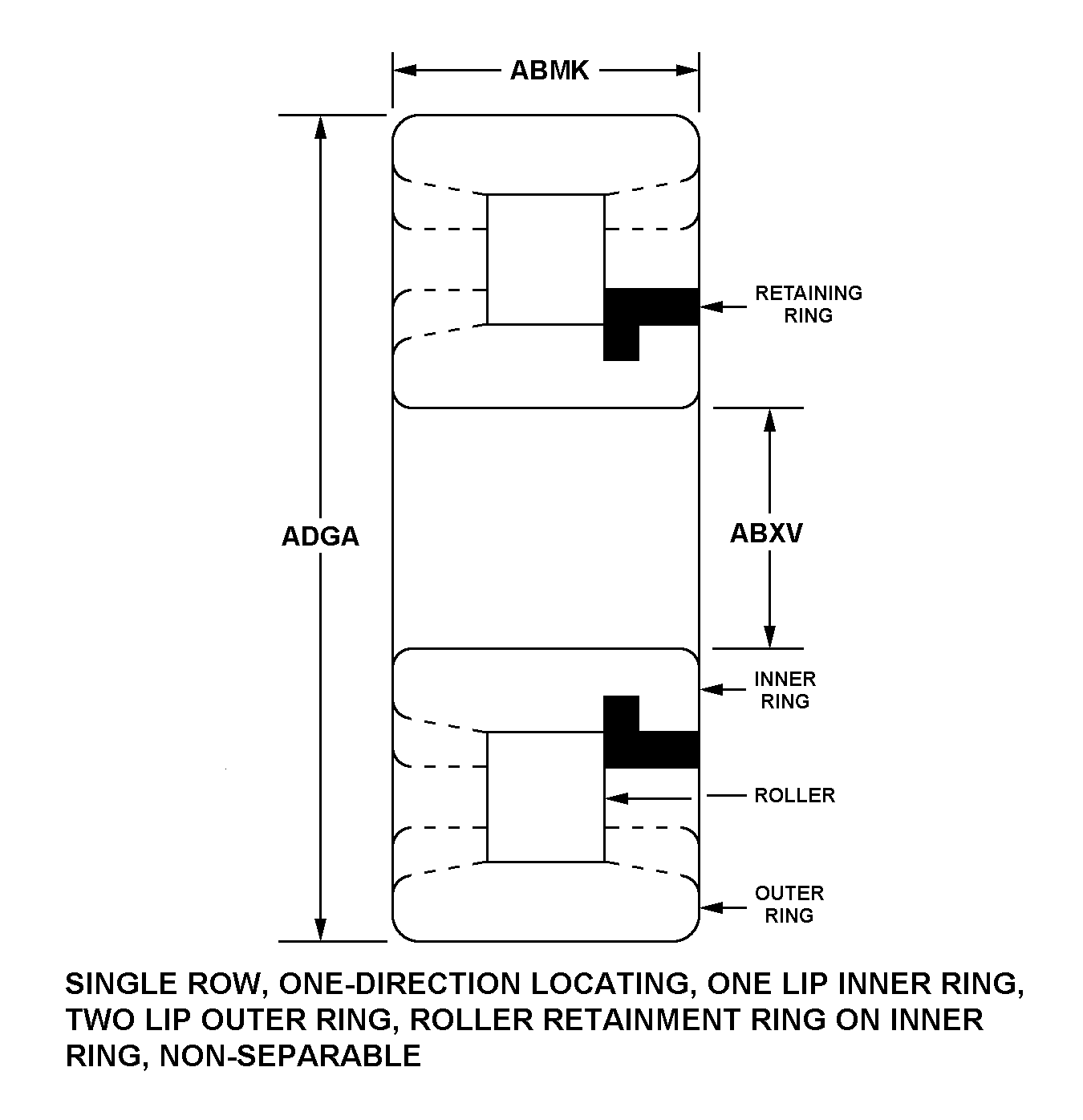 SINGLE ROW, ONE-DIRECTION LOCATING, ONE LIP INNER RING, TWO LIP OUTER RING, ROLLER RETAINMENT RING ON INNER RING, NON-SEPARABLE style nsn 3110-00-969-6513