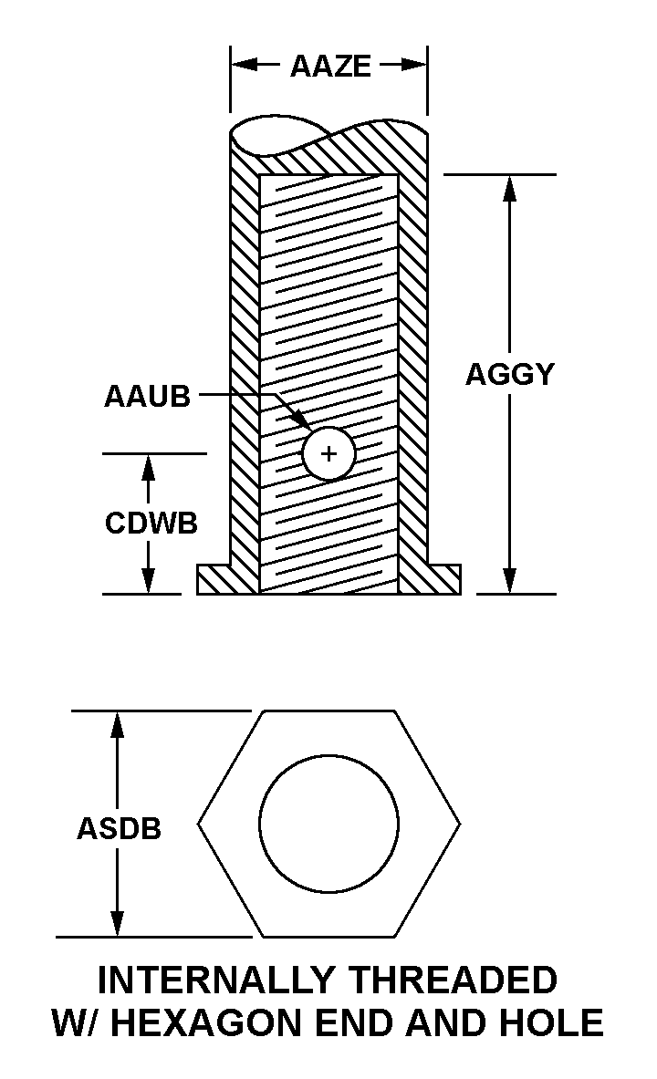 INTERNALLY THREADED W/HEXAGON END AND HOLE style nsn 3110-00-298-1717