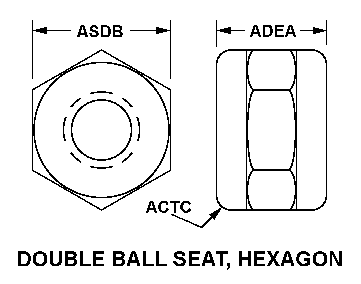 DOUBLE BALL SEAT, HEXAGON style nsn 5310-00-595-9659