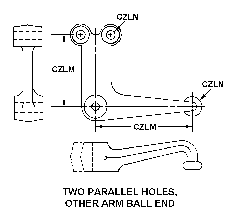 TWO PARALLEL HOLES, OTHER ARM BALL END style nsn 3040-00-235-3771