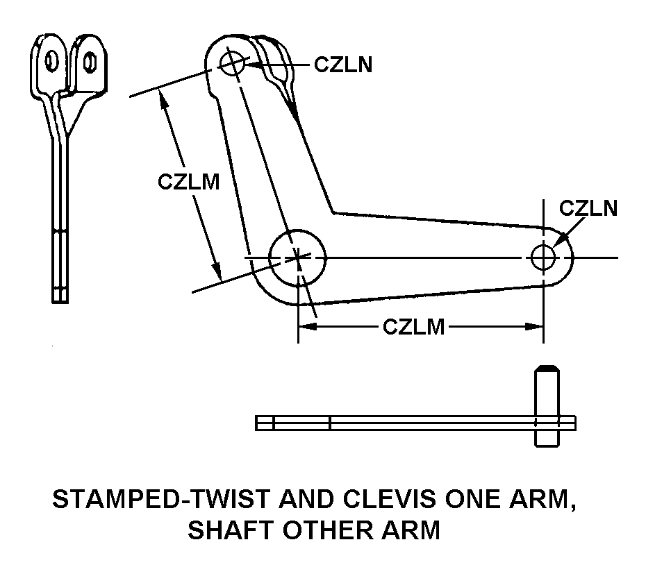 STAMPED-TWIST AND CLEVIS ONE ARM, SHAFT OTHER ARM style nsn 3040-00-678-7039