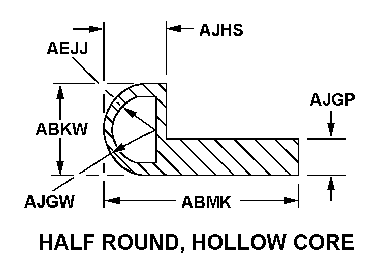 HALF ROUND, HOLLOW CORE style nsn 9390-01-064-1678