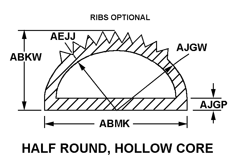 HALF ROUND, HOLLOW CORE style nsn 9390-01-064-1678