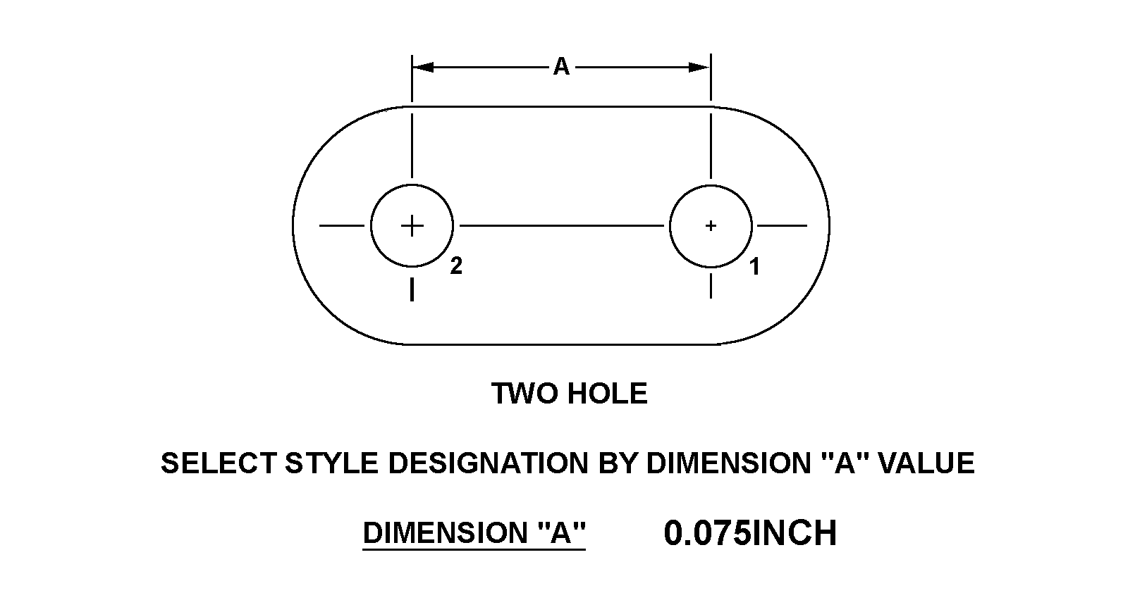 TWO HOLE SELECT STYLE DESIGNATION BY DIMENSION 