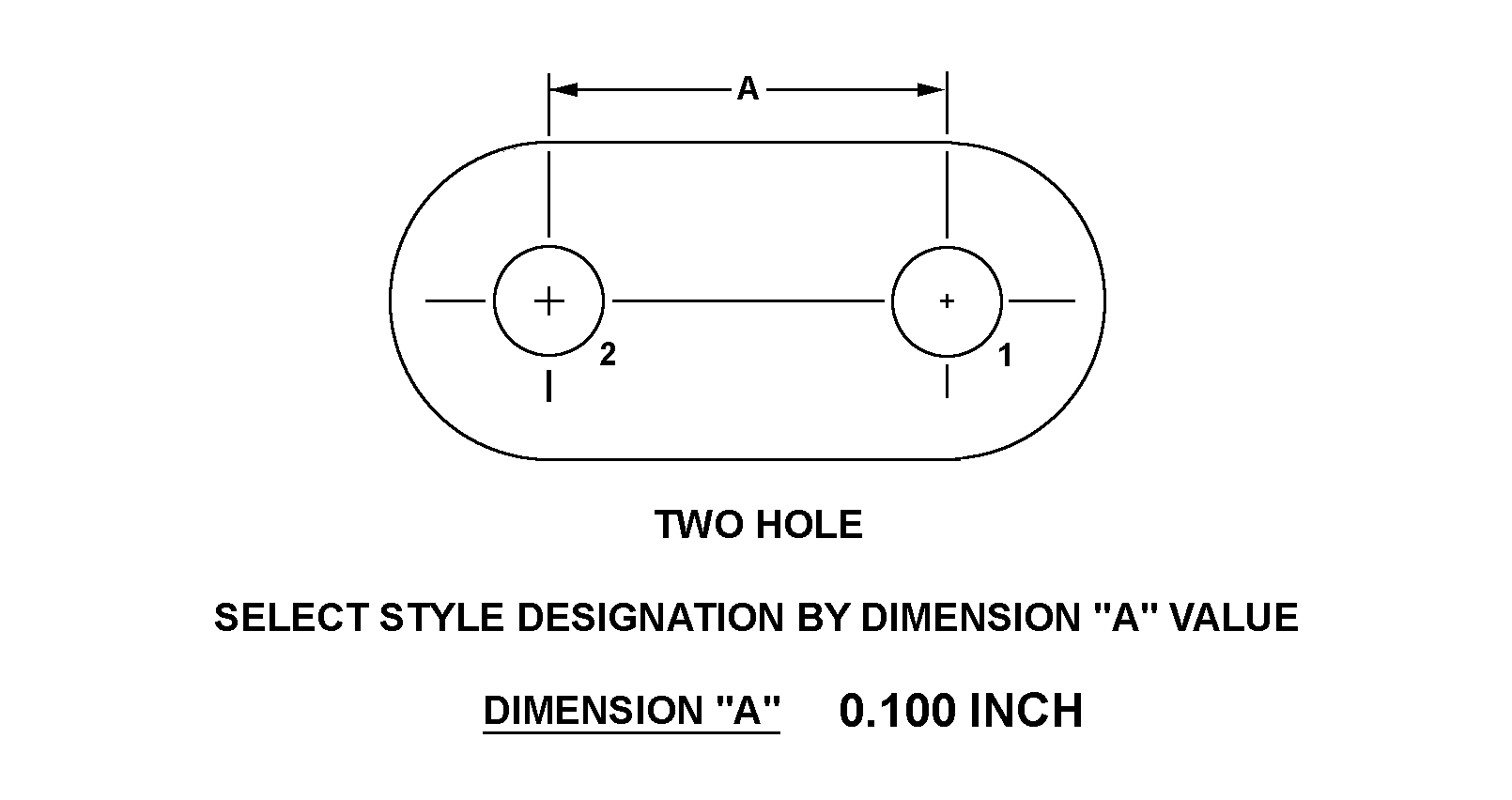 TWO HOLE SELECT STYLE DESIGNATION BY DIMENSION 