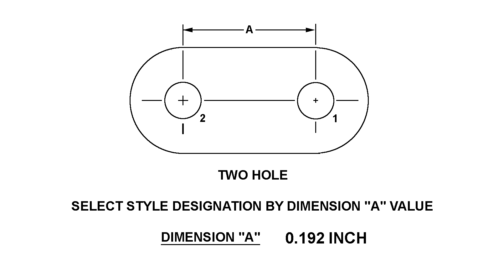 TWO HOLE SELECT STYLE DESIGNATION BY DIMENSION 