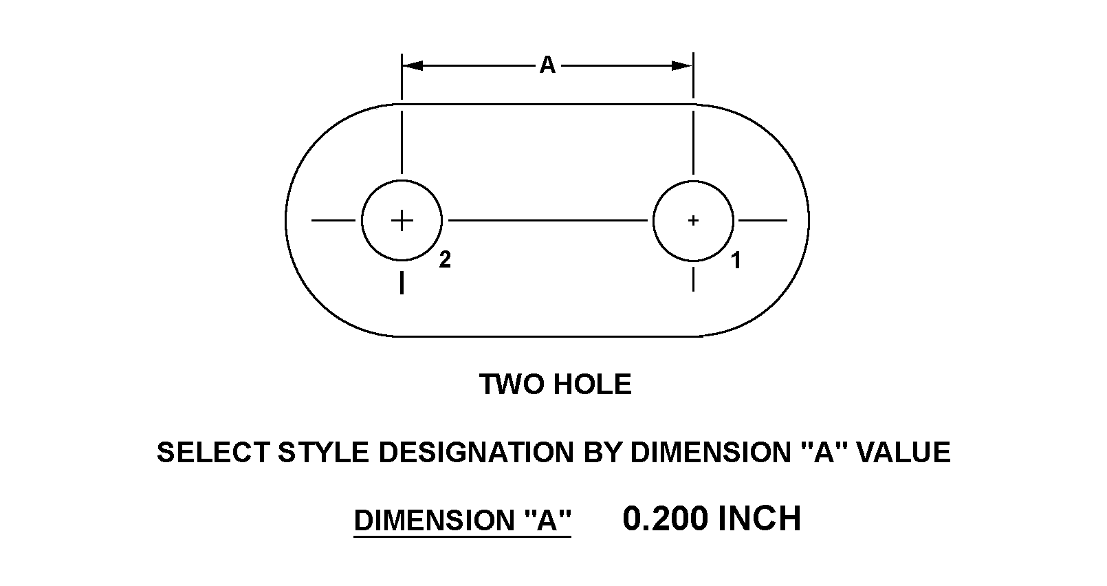 TWO HOLE SELECT STYLE DESIGNATION BY DIMENSION 