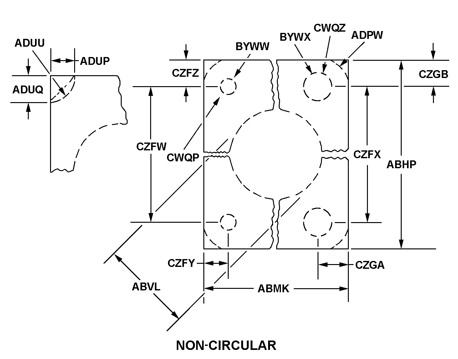 NON-CIRCULAR SQUARE W/O APERATURE style nsn 5330-01-491-2903