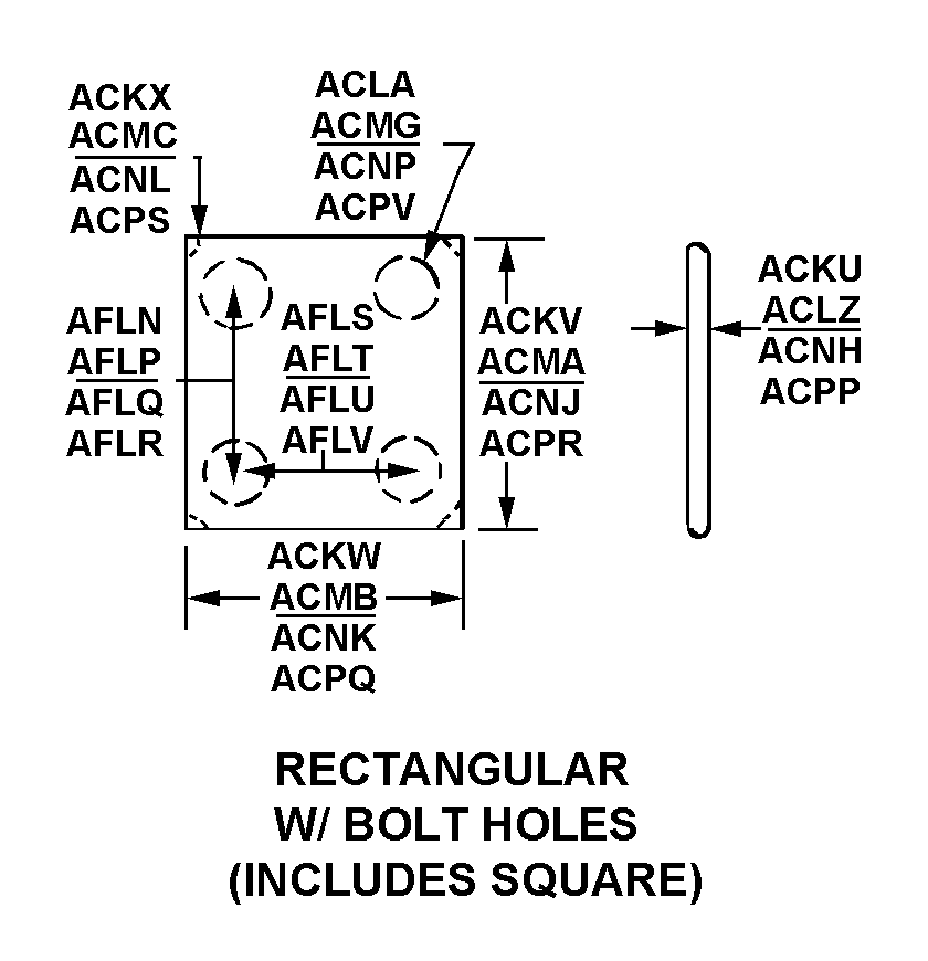 RECTANGULAR W/ BOLT HOLES (INCLUDES SQUARE) style nsn 4820-00-191-9201
