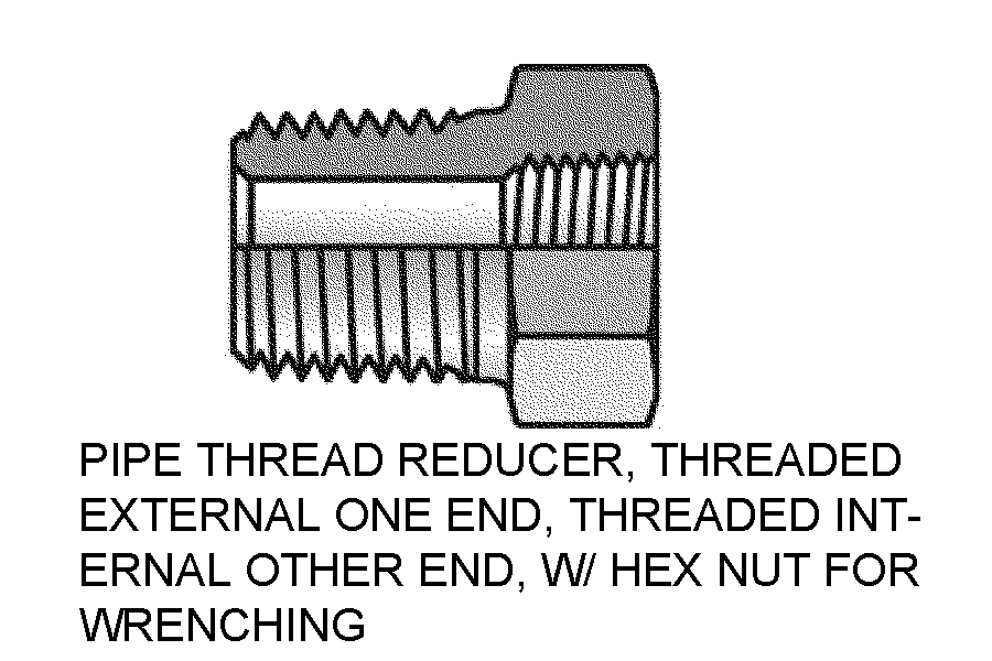 PIPE THREAD REDUCER,THREADED EXTERNAL ONE END,THREADED INTERNAL OTHER END, W/HEX NUT FOR WRENCHING style nsn 4730-01-644-5889
