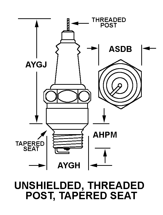 UNSHIELDED, THREADED POST, TAPERED SEAT style nsn 2920-01-145-6686