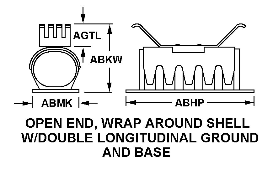 OPEN END, WRAP AROUND SHELL W/DOUBLE LONGITUDINAL GROUND AND BASE style nsn 5960-00-816-8692