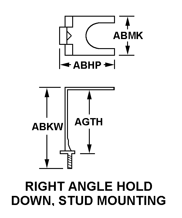 RIGHT ANGLE HOLD DOWN, STUD MOUNTING style nsn 5935-01-529-5021