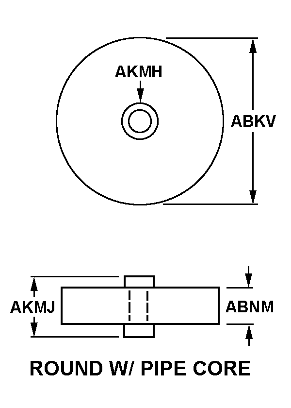 ROUND WITH PIPE CORE style nsn 5342-01-619-3356