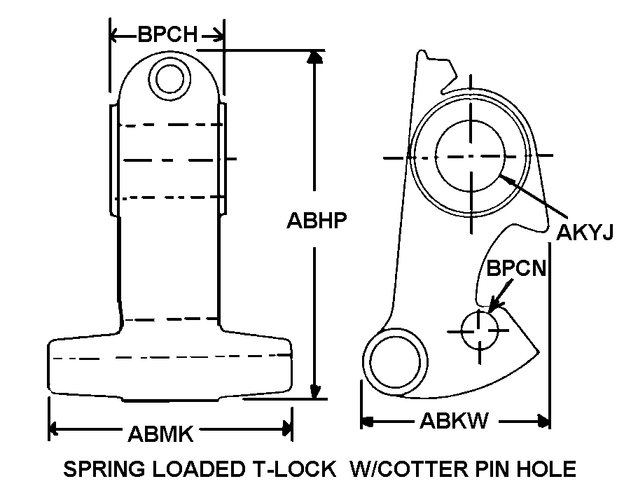 SPRING LOADED T-LOCK W/COTTER PIN HOLE style nsn 2540-00-237-3693