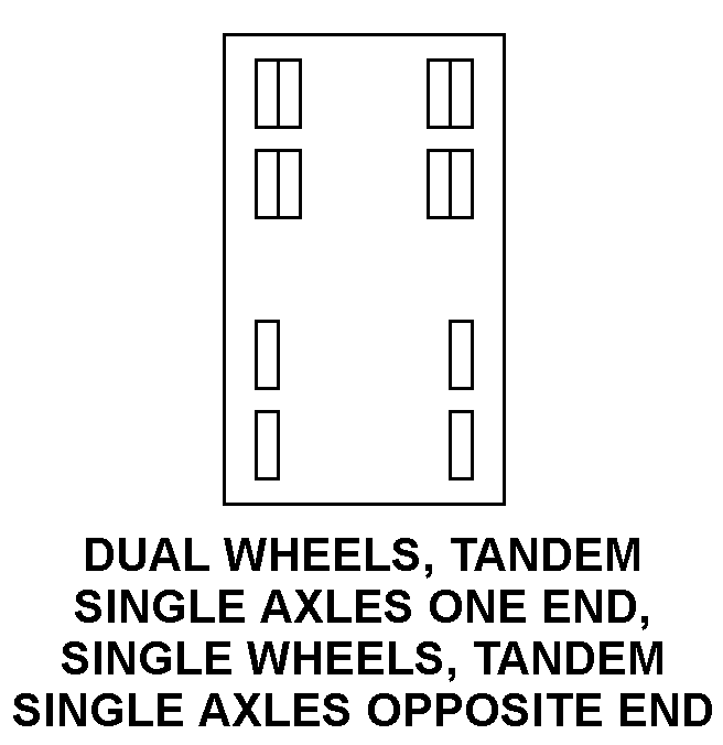 DUAL WHEELS, TANDEM SINGLE AXLES ONE END , SINGLE WHEELS, TANDEM SINGLE AXLES OPPOSITE END style nsn 3810-01-050-4081