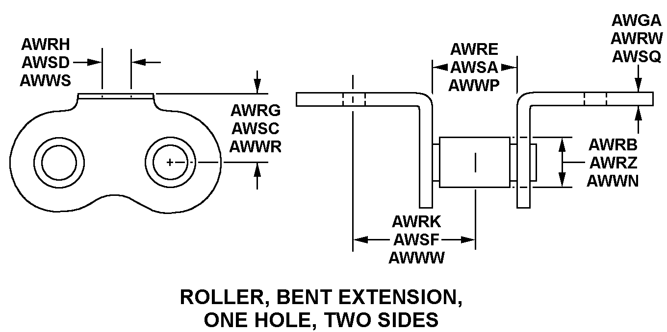 ROLLER, BENT EXTENSION, ONE HOLE, TWO SIDES style nsn 3020-01-051-9824
