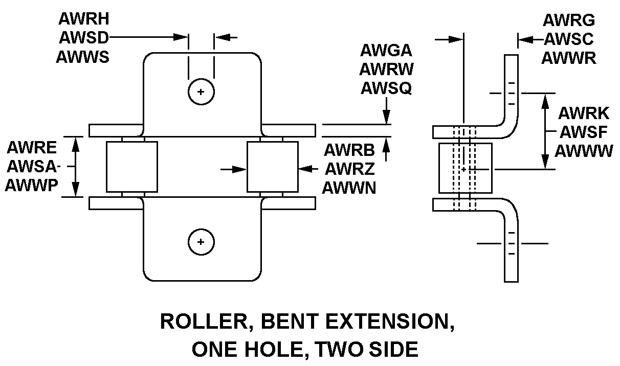 ROLLER, BENT EXTENSION, ONE HOLE, TWO SIDES style nsn 3020-01-051-9824