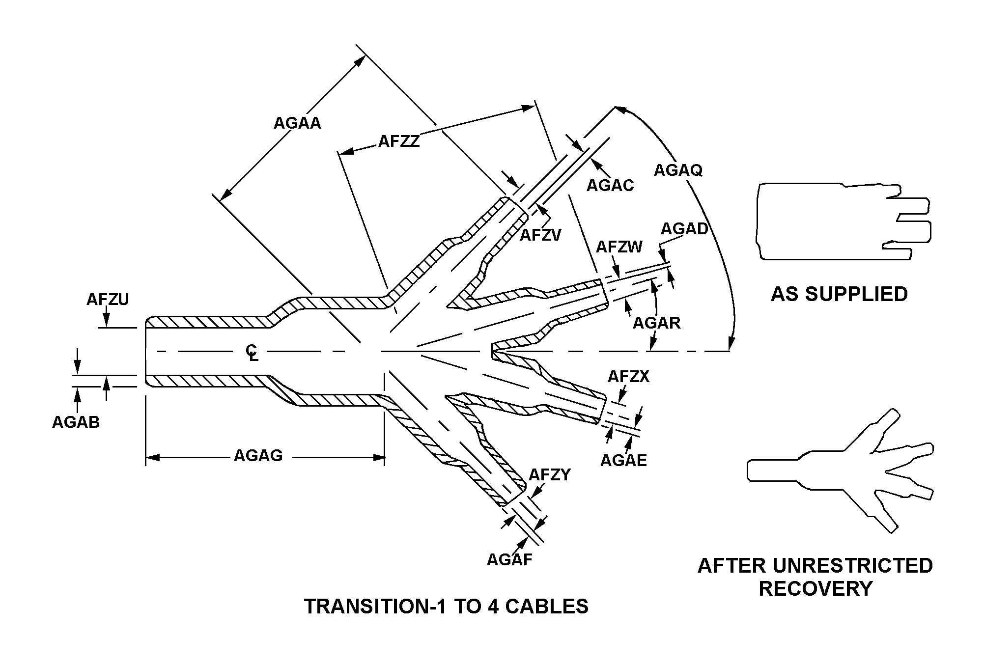 TRANSITION-1 TO 4 CABLES style nsn 5970-01-527-9334