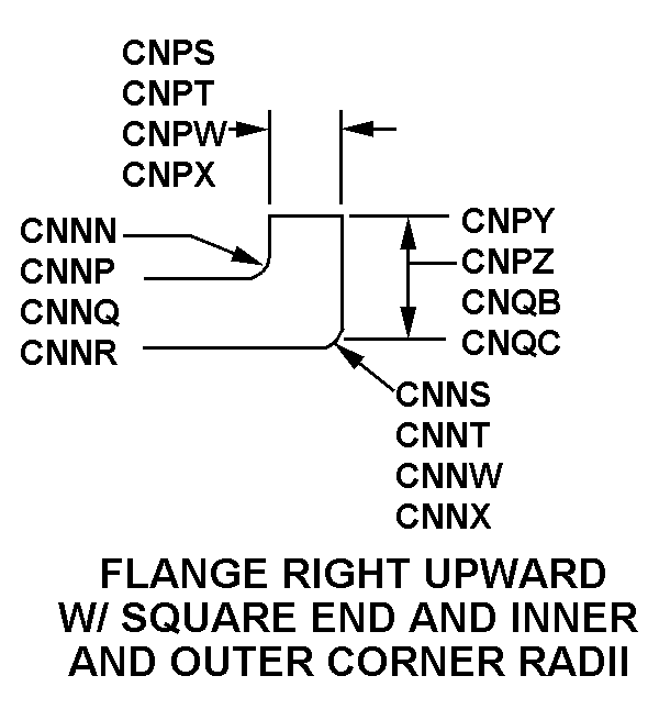 FLANGE RIGHT UPWARD WITH SQUARE END AND INNER AND OUTER CORNER RADII style nsn 9540-01-232-7035