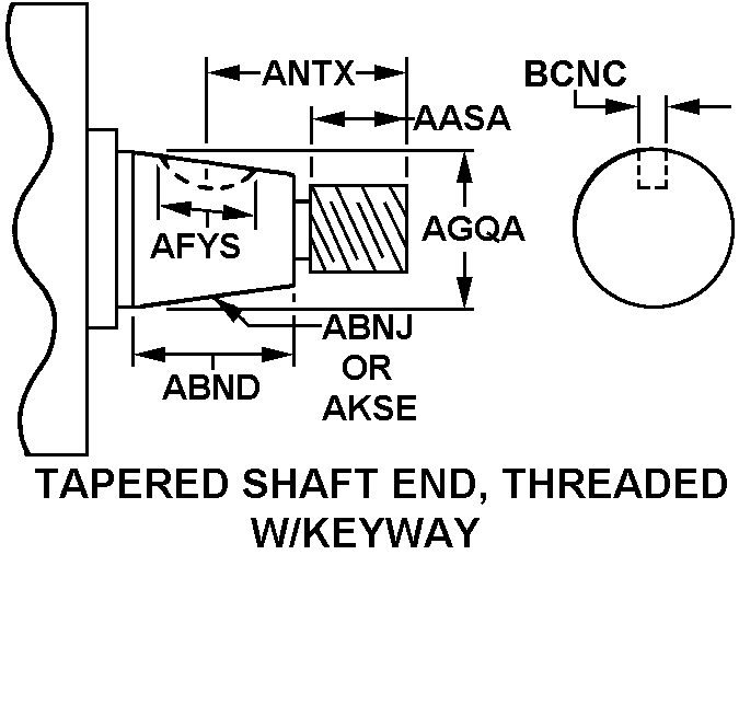 TAPERED SHAFT END, THREADED W/KEYWAY style nsn 2920-01-134-8842