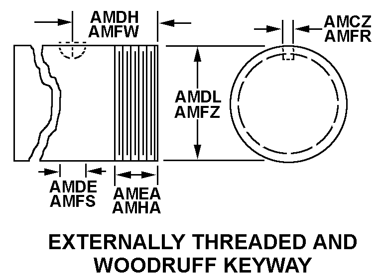 EXTERNALLY THREADED AND WOODRUFF KEYWAY style nsn 3040-00-073-0185