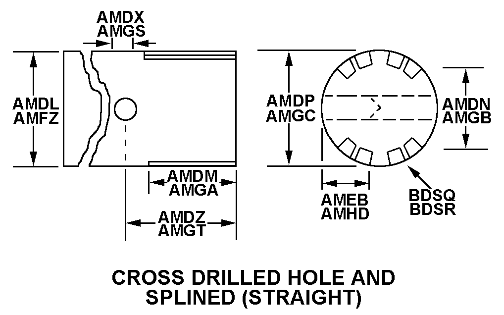 CROSS DRILLED HOLE AND SPLINED (STRAIGHT) style nsn 3040-01-483-8561