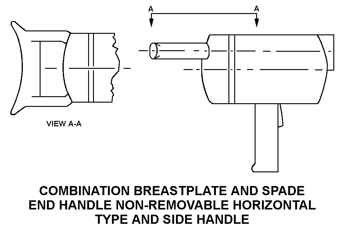 COMBINATION BREASTPLATE AND SPADE END HANDLE NON-REMOVABLE HORIZONTAL TYPE AND SIDE HANDLE style nsn 5130-01-445-4892