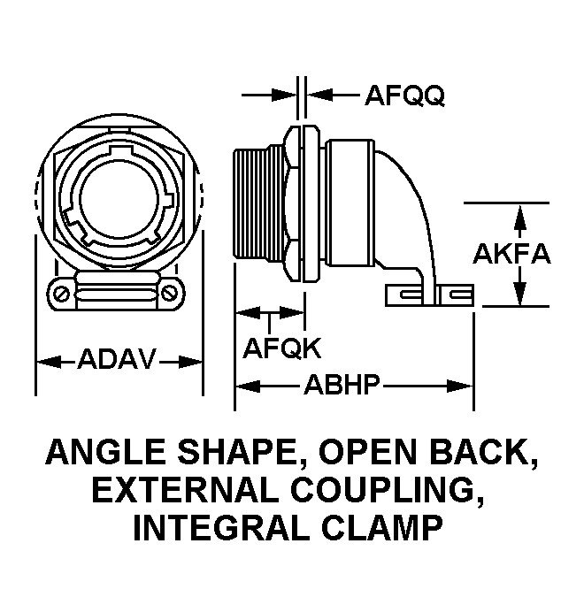 ANGLE SHAPE, OPEN BACK, EXTERNAL COUPLING, INTEGRAL CLAMP style nsn 5935-01-296-4385