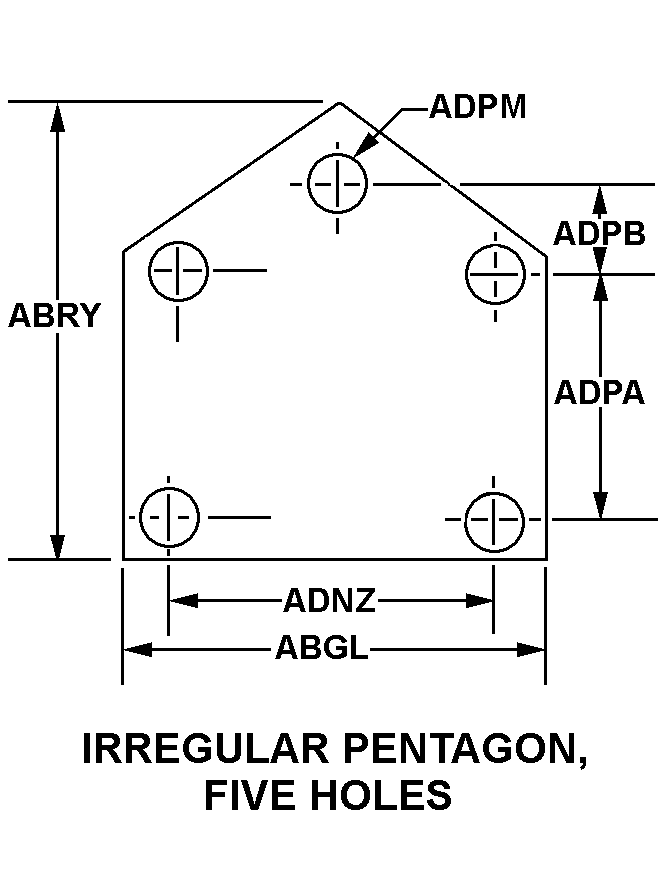 IRREGULAR PENTAGON, FIVE HOLES style nsn 1560-01-164-2039