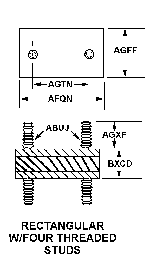 RECTANGULAR W/FOUR THREADED STUDS style nsn 5342-01-140-0368