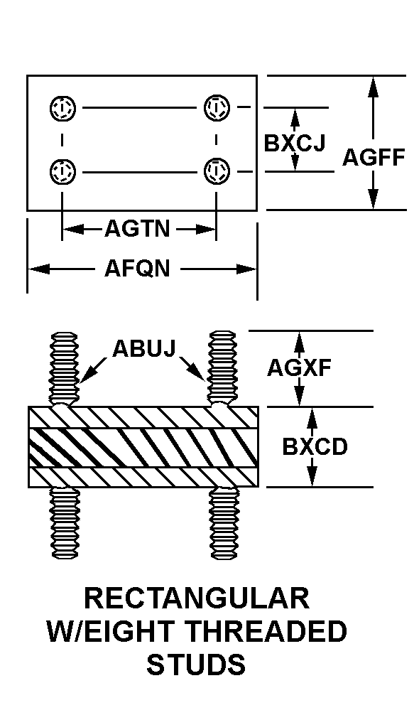RECTANGULAR W/EIGHT THREADED STUDS style nsn 5342-00-182-3929