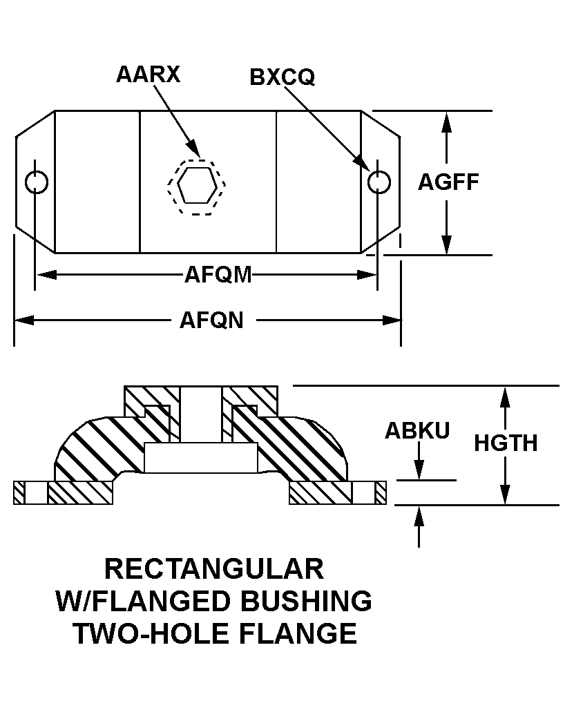 RECTANGULAR W/FLANGED BUSHING TWO-HOLE FLANGE style nsn 5340-01-596-2495