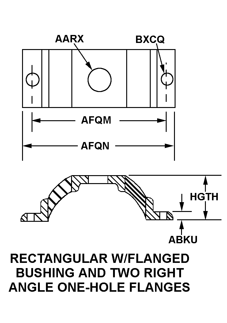 RECTANGULAR W/FLANGED BUSHING AND TWO RIGHT ANGLE ONE-HOLE FLANGES style nsn 5340-00-597-6808