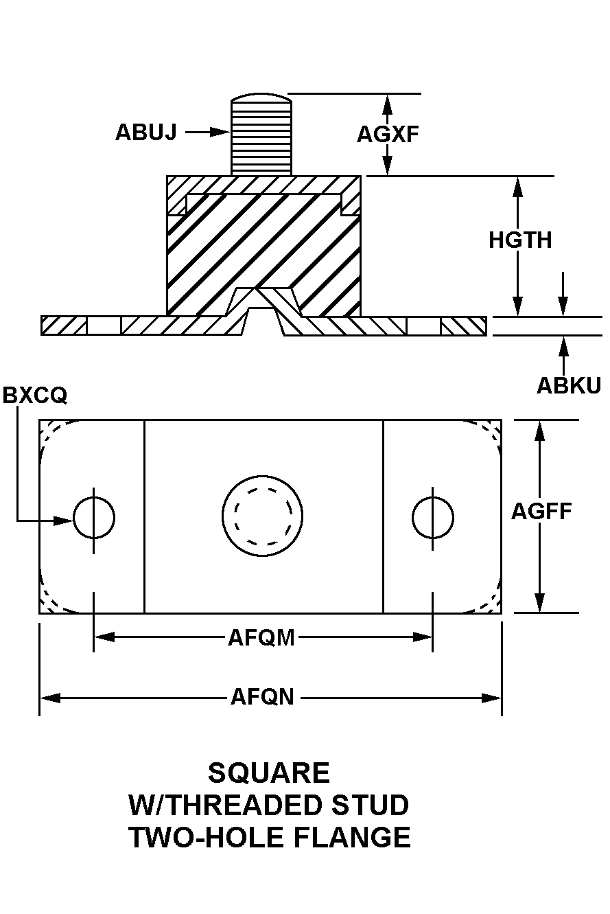SQUARE W/THREADED STUD TWO-HOLE FLANGE style nsn 5340-01-424-7108