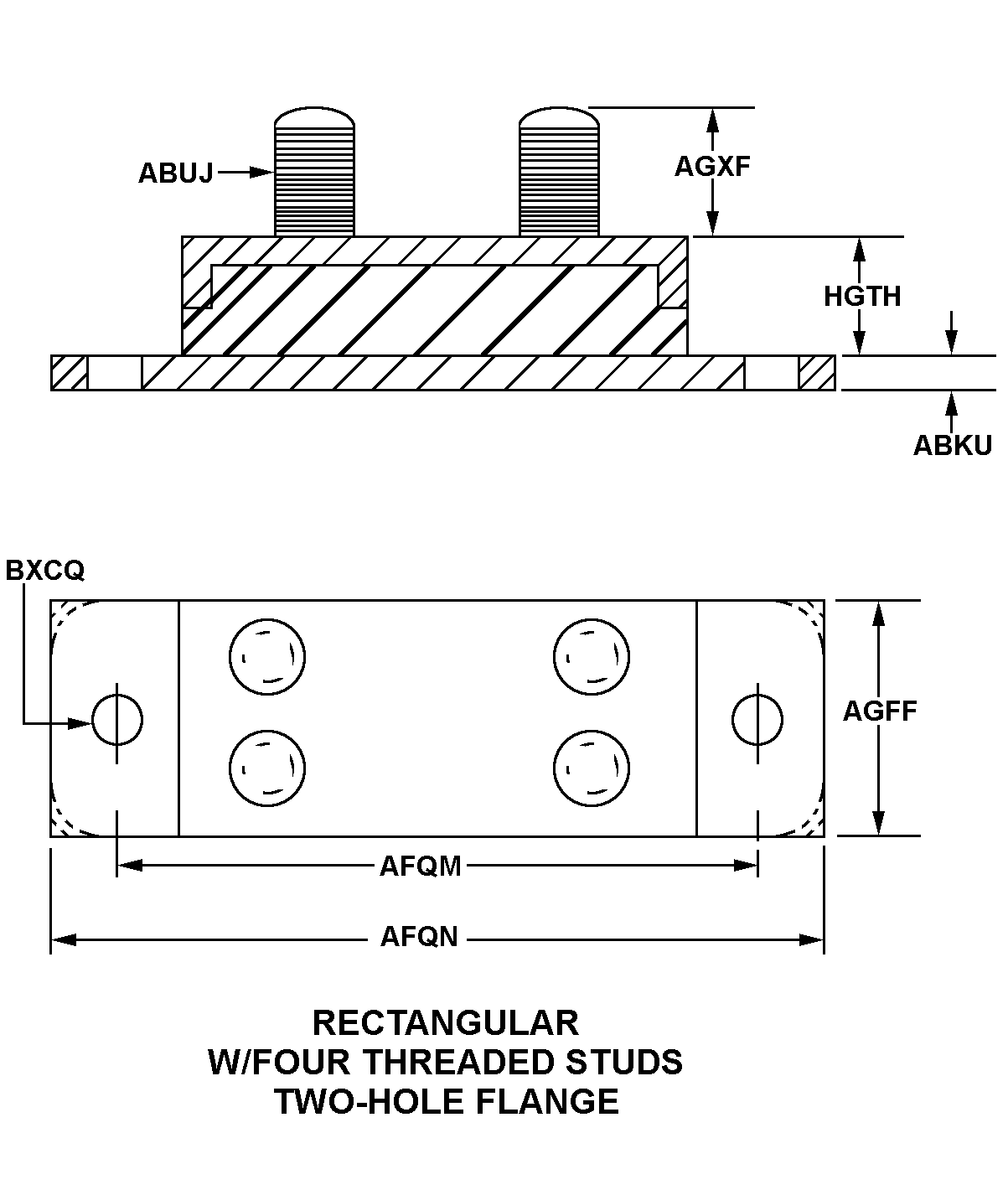 RECTANGULAR W/FOUR THREADED STUDS TWO-HOLE FLANGE style nsn 5340-01-234-1877
