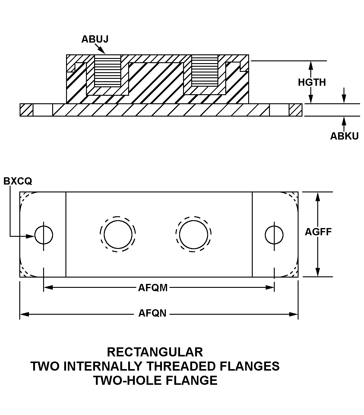 RECTANGULAR TWO INTERNALLY THREADED FLANGES TWO-HOLE FLANGE style nsn 5342-01-264-6543