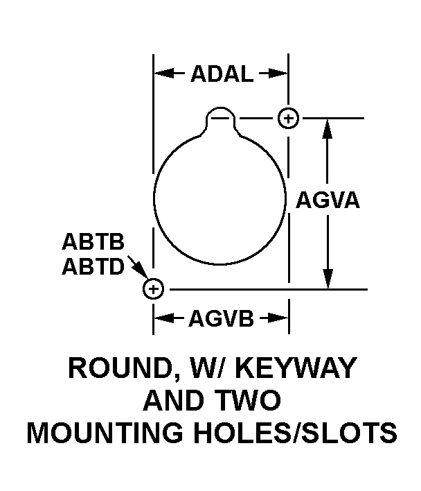 ROUND, W/KEYWAY AND TWO MOUNTING HOLES/SLOTS style nsn 5935-00-646-2256