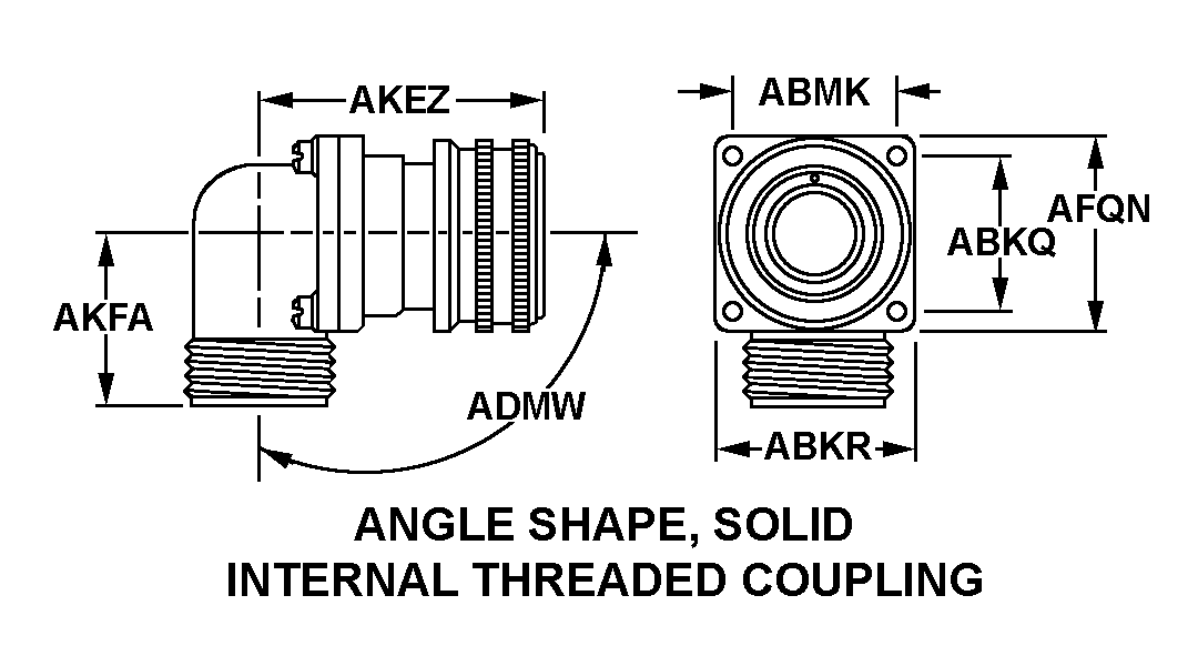 ANGLE SHAPE, SOLID INTERNAL THREADED COUPLING style nsn 5935-01-444-3694