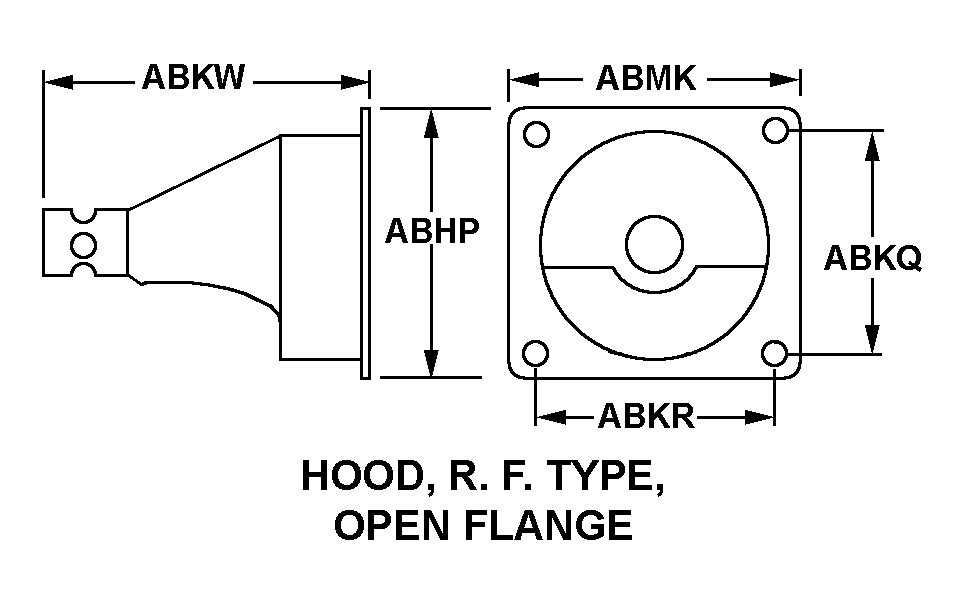 HOOD, R.F. TYPE, OPEN FLANGE style nsn 5935-01-469-2640