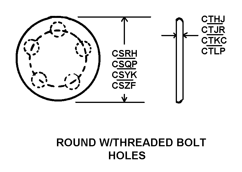 ROUND W/THREADED BOLT HOLES style nsn 4730-01-450-3045