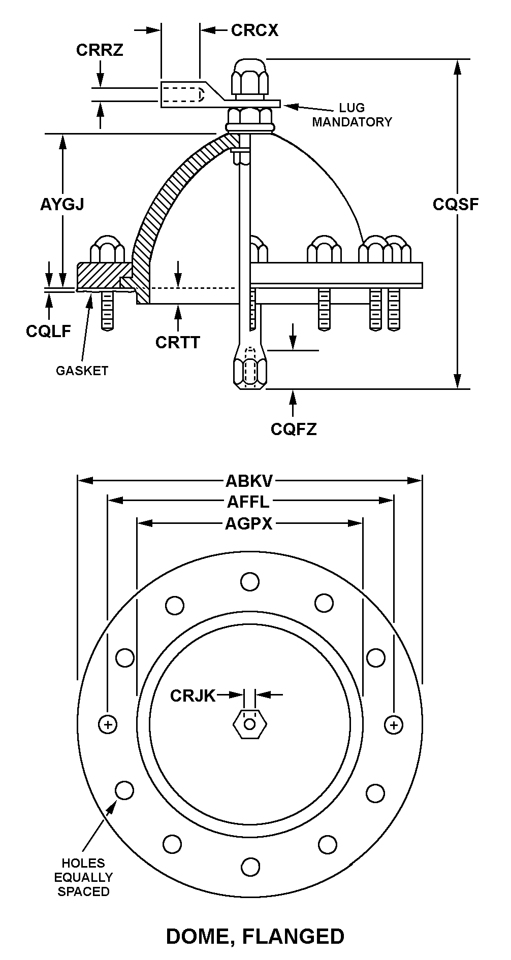 DOME, FLANGED style nsn 5970-00-144-1593