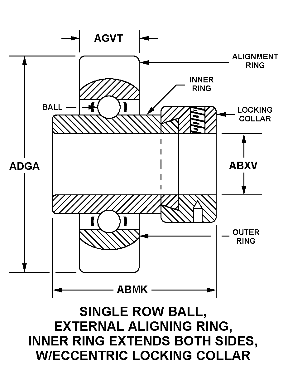 SINGLE ROW BALL, EXTERNAL ALIGNING RING, INNER RING EXTENDS BOTH SIDES WITH ECCENTRIC LOCKING COLLAR style nsn 3110-00-331-4795