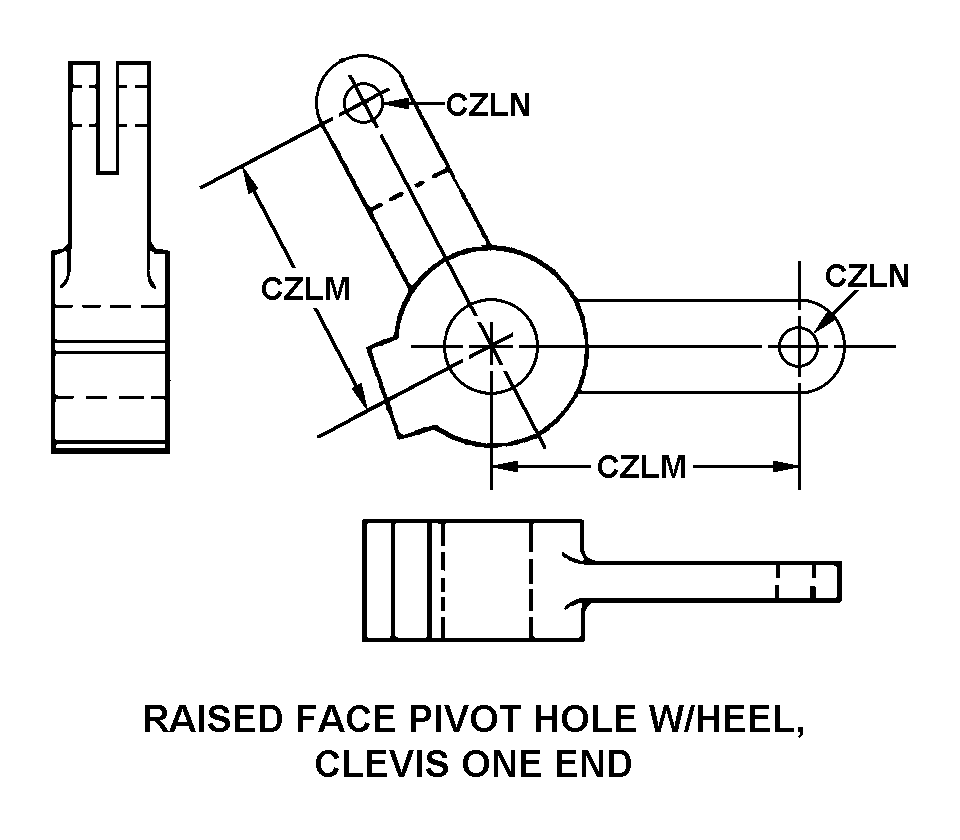 RAISED FACE PIVOT HOLE W/HEEL, CLEVIS ONE END style nsn 1680-00-867-1667