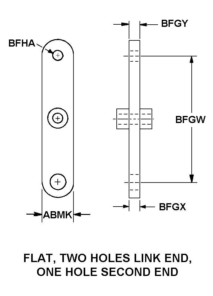 FLAT, TWO HOLES LINK END, ONE HOLE SECOND END style nsn 3040-01-156-9400