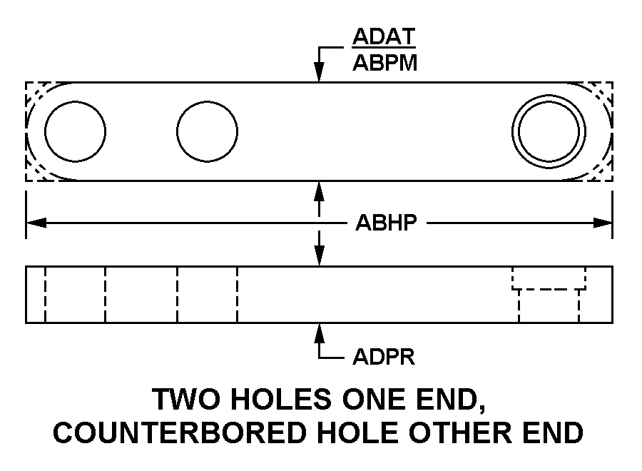 TWO HOLES ONE END, COUNTERBORED HOLE OTHER END style nsn 3040-01-120-0995