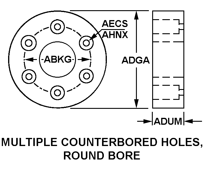 MULTIPLE COUNTERBORED HOLES, ROUND BORE style nsn 3010-01-355-9160
