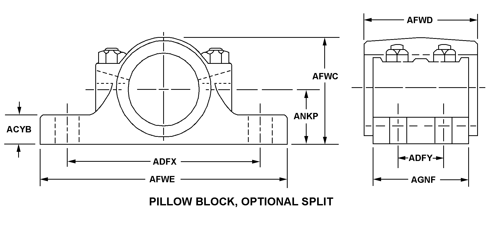 PILLOW BLOCK, OPTIONAL SPLIT style nsn 3130-00-967-2945
